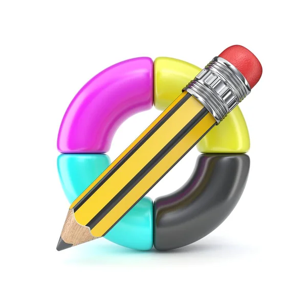 Cmyk Kolor Koła Ołówkiem Renderowania Ilustracja Izolowana Białym Tle — Zdjęcie stockowe