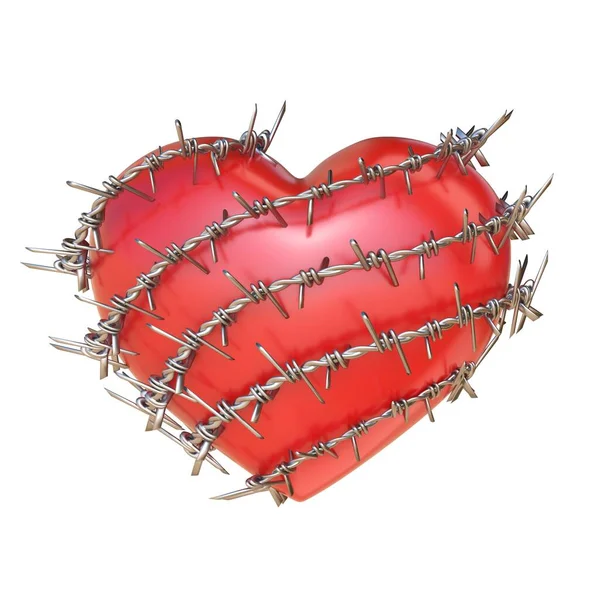 Heart Surrounded Barbed Wire Rendering Illustration Isolated White Background — Stock Photo, Image
