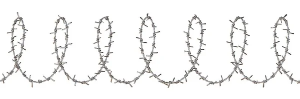 白の背景に隔離された有刺鉄線フェンス3Dレンダリングイラスト — ストック写真