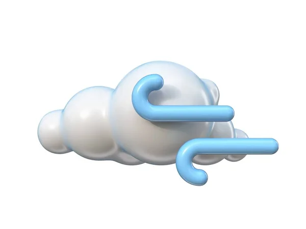Καιρός Εικονίδιο Windy Σύννεφο Απεικόνιση Απόδοση Απομονώνονται Λευκό Φόντο — Φωτογραφία Αρχείου