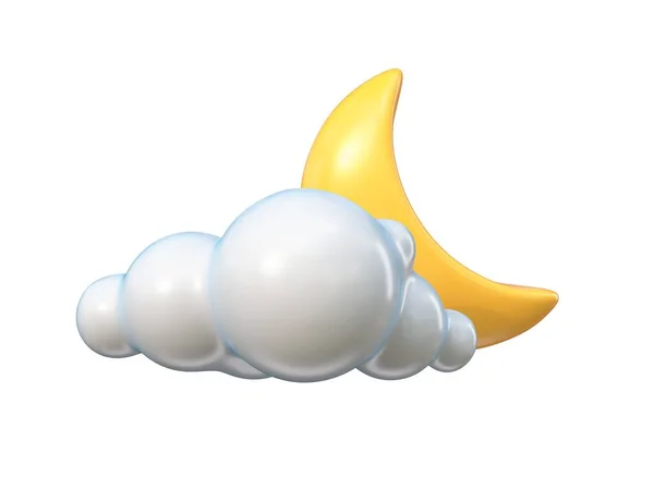 Icono Del Tiempo Noche Nublada Con Luna Ilustración Representación Aislada — Foto de Stock