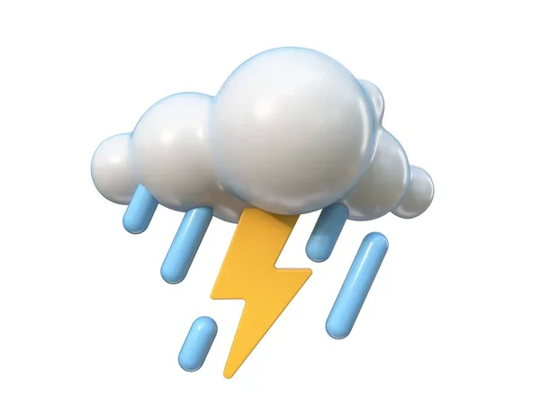 Väder Ikon Regn Storm Med Blixt Rendering Illustration Isolerad Vit — Stockfoto