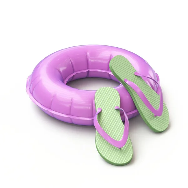 紫色浮环和拖鞋3D渲染图解隔离在白色背景下 — 图库照片
