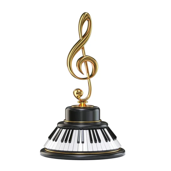Piano Keyone Golden Treble Clef Music Award Rendering Illustration Isolated — 스톡 사진