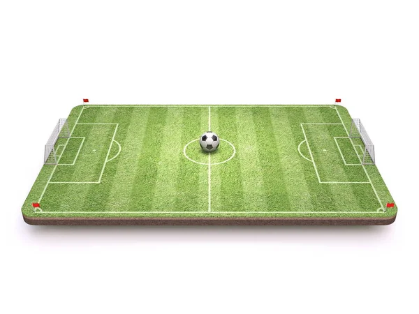 Fußball Spielplatz Mit Ball Seitenansicht Rendering Illustration Isoliert Auf Weißem — Stockfoto