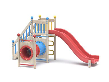 Çocuklar için tüp ve slayt 3D resimli oyun parkı beyaz arkaplanda izole edilmiş