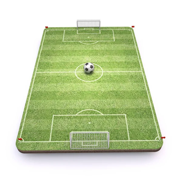 Fußball Spielplatz Mit Ball Frontansicht Rendering Illustration Isoliert Auf Weißem — Stockfoto