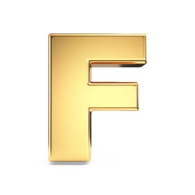 Basit altın yazı tipi Harf F 3D resimleme beyaz arkaplan üzerinde izole