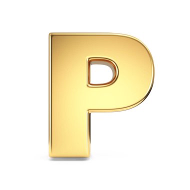 Basit altın yazı tipi Harf P 3D resimleme beyaz arkaplanda izole edildi