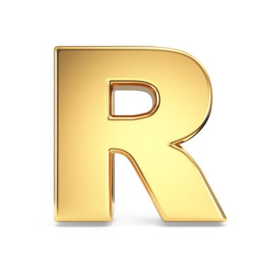 Basit altın yazı tipi Harf R 3D resimleme beyaz arkaplan üzerinde izole