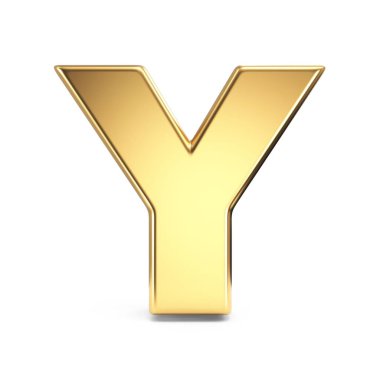 Basit altın yazı tipi Harf Y 3D resimleme beyaz arkaplan üzerinde izole
