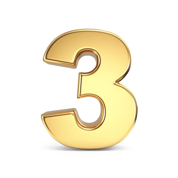 Simple gold font Number 3 THREE 3D rendering illustration isolated on white background