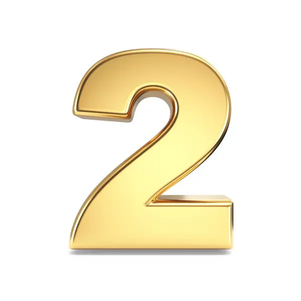 Simple Gold Font Number Two Rendering Illustration Isolated White Background — Stock Photo, Image