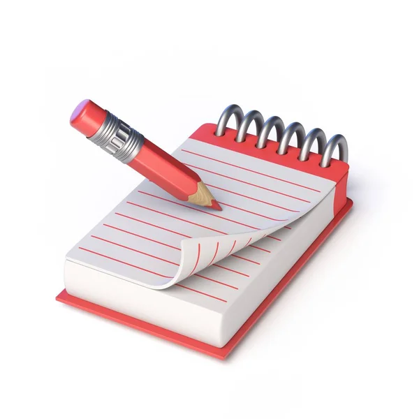 赤鉛筆とノートパッド3Dレンダリングイラストを白い背景に分離 — ストック写真