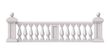 Beyaz arkaplanda izole edilmiş beyaz taş çit 3D görüntüleme