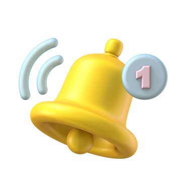 Bir numaralı uyarı zili 3 boyutlu resimleme beyaz arkaplanda izole edildi