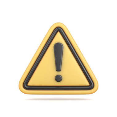 Trafik işareti Sarı Üçgen uyarı işareti 3D resimleme beyaz arkaplan üzerinde izole