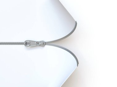 Yatay fermuar iki tarafı açık 3B görüntüleme beyaz arkaplanda izole edildi