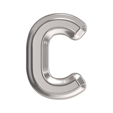 Çelik yazı tipi harfi C 3D resimleme beyaz arkaplanda izole edildi
