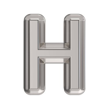 Çelik yazı tipi harfi H 3D görüntüleme beyaz arkaplanda izole edildi