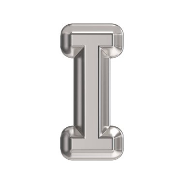 Çelik yazı tipi harfi I 3D görüntüleme beyaz arkaplanda izole edildi