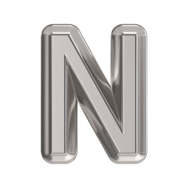 Çelik yazı tipi harfi N 3D resimleme beyaz arkaplanda izole edildi