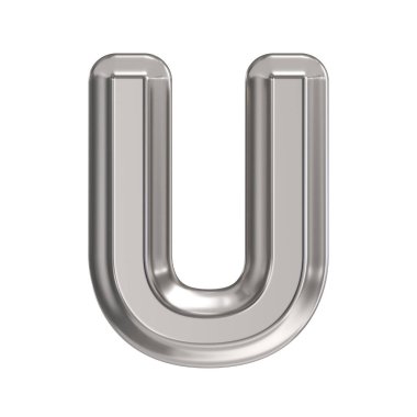Çelik yazı tipi Harfi U 3D resimleme beyaz arkaplan üzerinde izole edildi
