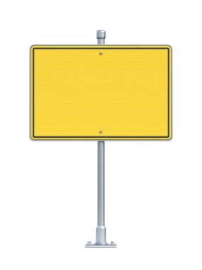 Beyaz arkaplanda boş sarı trafik levhası 3D resimleme izole edildi