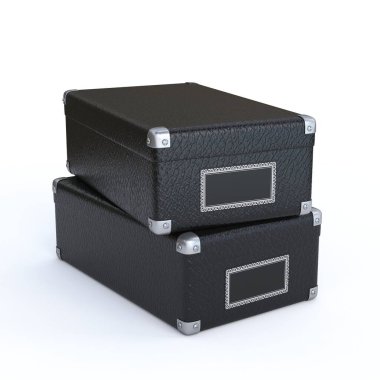 Beyaz arkaplanda izole edilmiş iki siyah depolama kutusu 3D resimleme