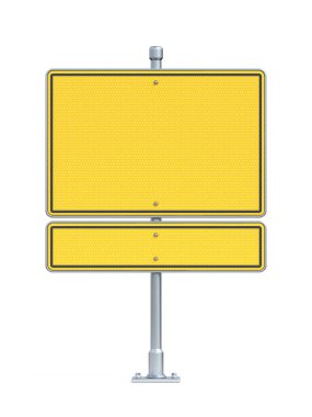Boş sarı trafik levhası 2 bölüm 3D resimleme beyaz arkaplanda izole edildi