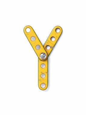 Yaş sarı yapıcı yazı tipi Harf Y 3D resimleme beyaz arkaplan üzerinde izole