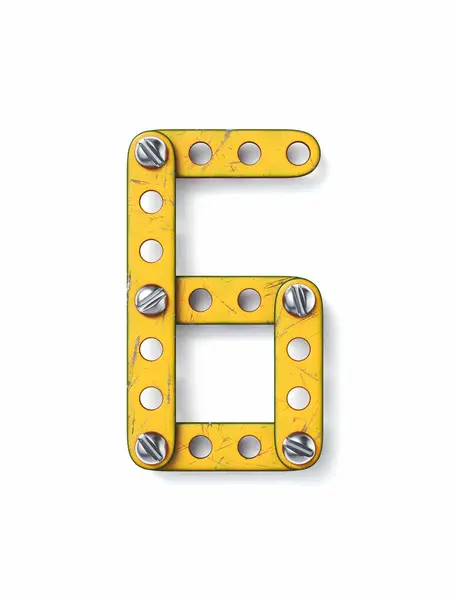 Aged Yellow Constructor Font Number Six Rendering Illustration Isolated White Stock Image