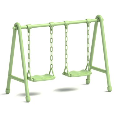 Yeşil çift çocuk salıncak 3D görüntüleme beyaz arkaplan izole