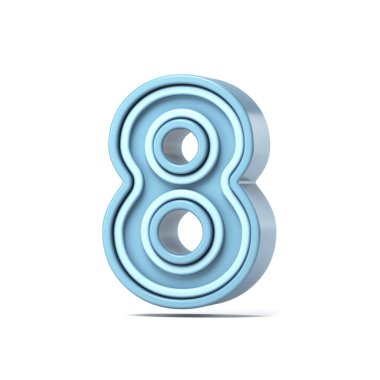 Pastel mavi yazı tipi numara 8 EIight 3D resimleme beyaz arkaplan izole