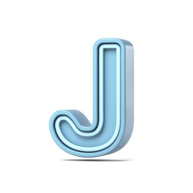 Pastel mavi yazı tipi Harf J 3D resimleme beyaz arkaplan üzerinde izole