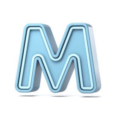 Pastel mavi yazı tipi Harf M 3D resimleme beyaz arkaplan üzerinde izole