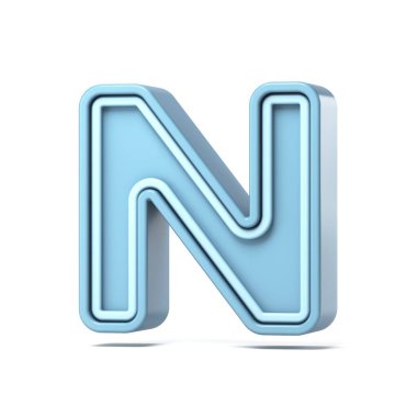 Pastel mavi yazı tipi Harf N 3D resimleme beyaz arkaplan üzerinde izole
