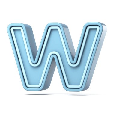 Pastel mavi yazı tipi Harf W 3D resimleme beyaz arkaplan üzerinde izole