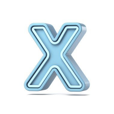 Pastel mavi yazı tipi Harf X 3D resimleme beyaz arkaplan üzerinde izole