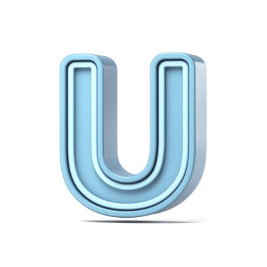 Pastel mavi yazı tipi Harf U 3D resimleme beyaz arkaplan üzerinde izole