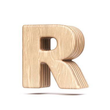 Resim çizimi beyaz arkaplanda izole edilmiş Plywood yazı tipi harfi R 3D