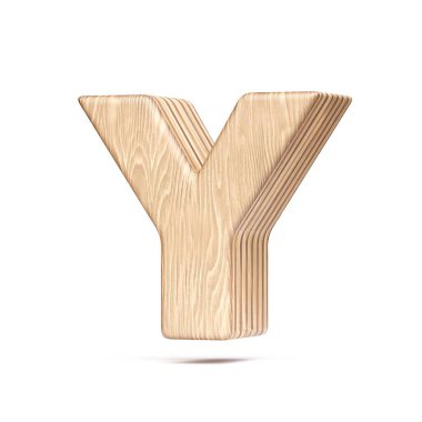 Plywood yazı tipi Harfi Y 3D resimleme beyaz arkaplan üzerinde izole edildi
