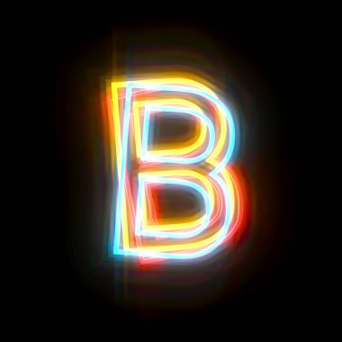 Siyah arkaplanda izole edilmiş üç renk neon yazı tipi harfi B 3D resimleme