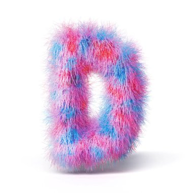 Mavi kürk yazı tipi D 3D harfi resimleme beyaz arkaplanda izole edildi