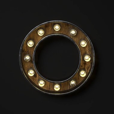 O 3D harfiyle parlayan ampul çizimi siyah arkaplanda izole edildi