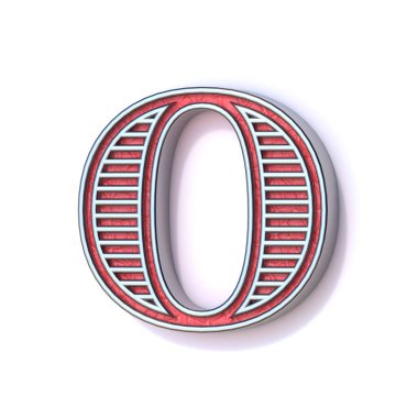 Kırmızı gümüşe bayram yazı tipi O 3D resim çizimi beyaz arkaplanda izole edildi