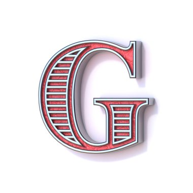 Kırmızı gümüş renkli yazı tipi G 3D harfi resimleme beyaz arkaplanda izole edildi