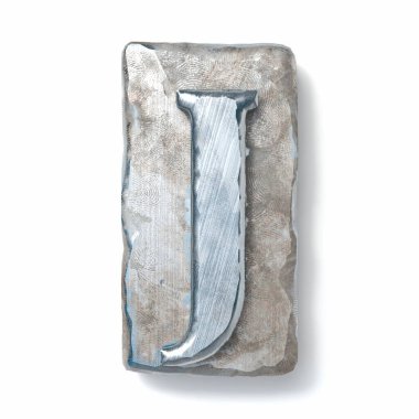 Yaşlanmış metal harf baskısı Harfi J 3D resimleme beyaz arkaplanda izole edildi