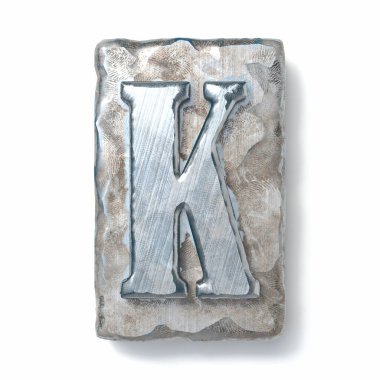 Beyaz arkaplanda izole edilmiş eski metal harf harfi K 3D resimleme