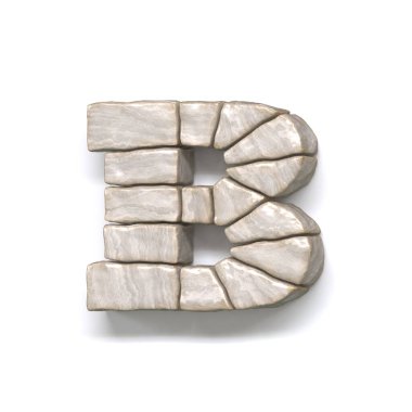 Taş duvar yazı tipi harf B 3D resimleme beyaz arkaplan üzerinde izole